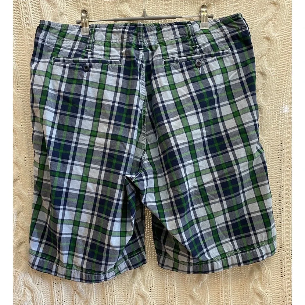 Gap Mens 36 Plaid Cotton Shorts Blue Green‎ Flat Front Casual  Preppy Gulf